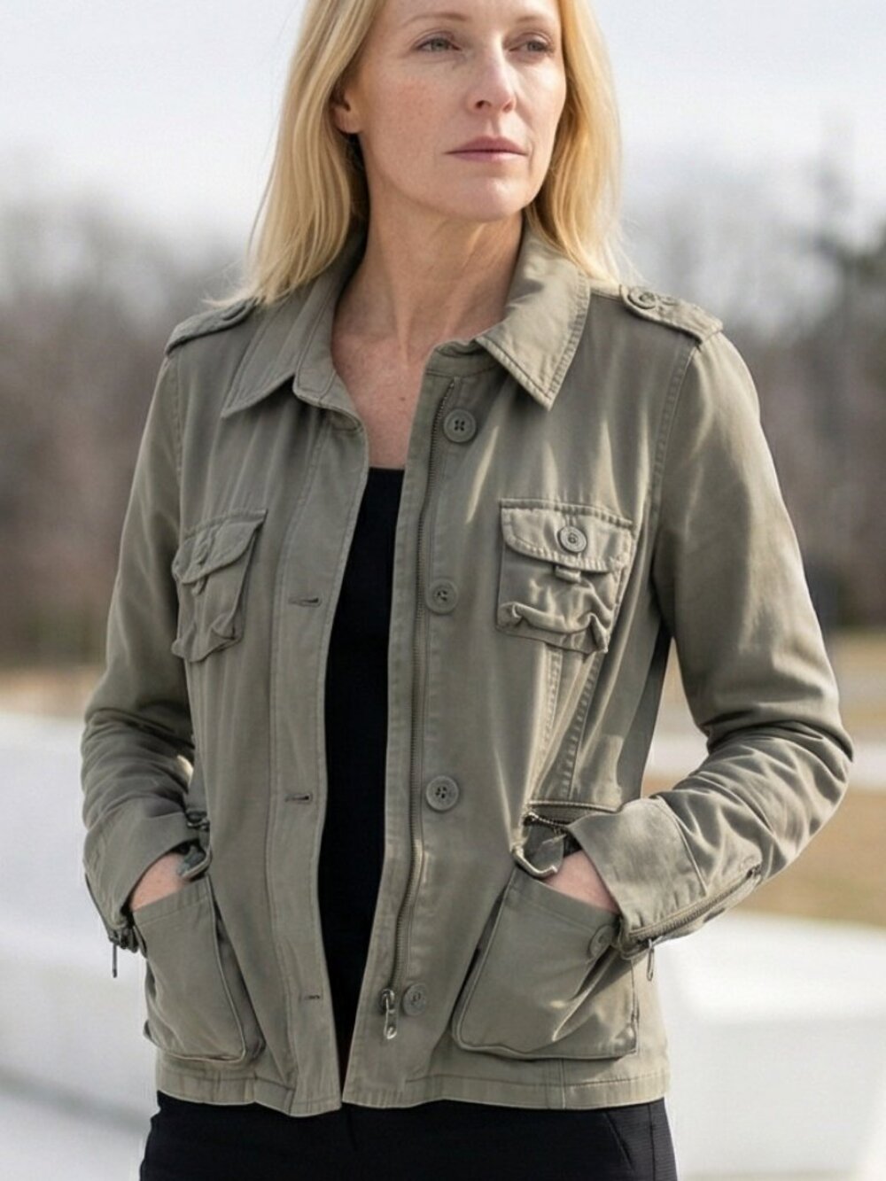 Old Navy Utility Military Jacket Women's XL Army Green Zip Button Front - Picture 9 of 14